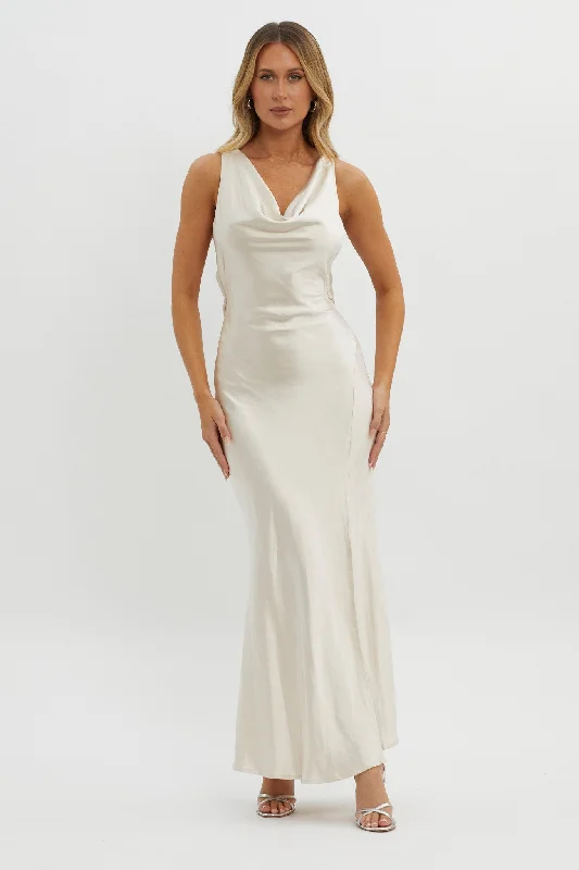 Ball Gown Gwendelynn Floral Back Strap Dress Champagne