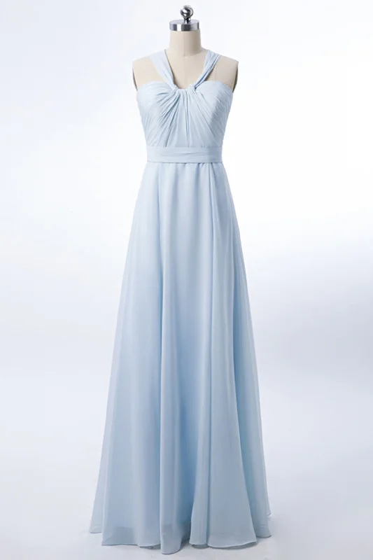 Embellished Maxi Dress Halter Ice Blue Chiffon Long Bridesmaid Dress