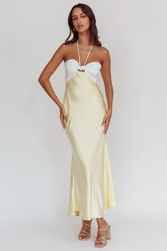 Cocktail Dress Hassie Knot Bust Halter Midi Dress Yellow