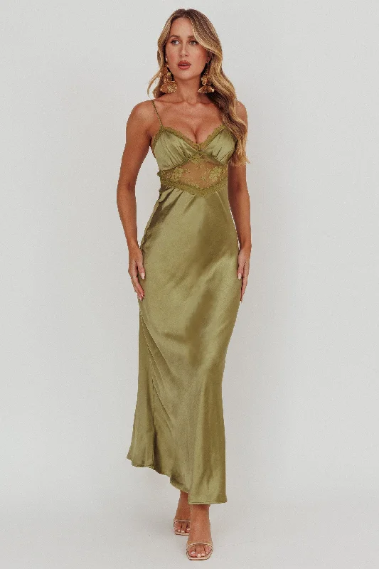 Strapless Gown Her theory Lace Trim Maxi Dress Olive