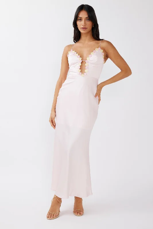 Organza Dress Honeysuckle Floral Neckline Midi Dress Pink