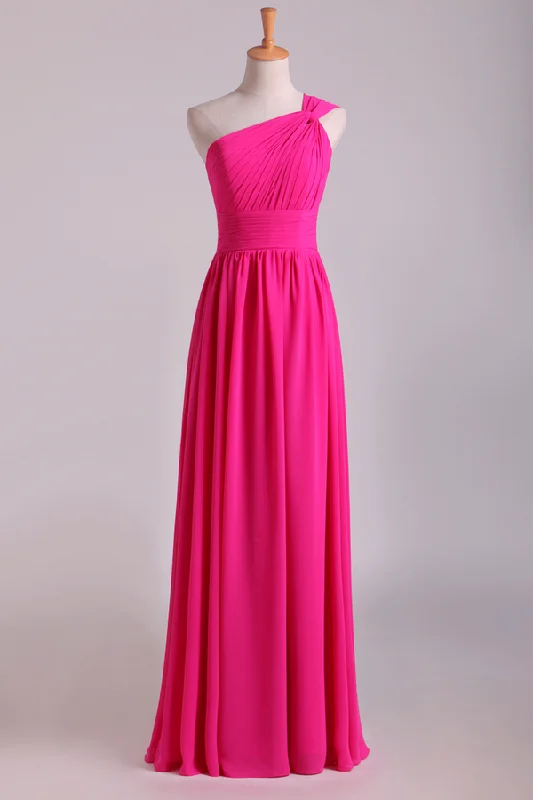 Sophisticated Gown Hot Pink One Shoulder Pleated Bridesmaid Dress