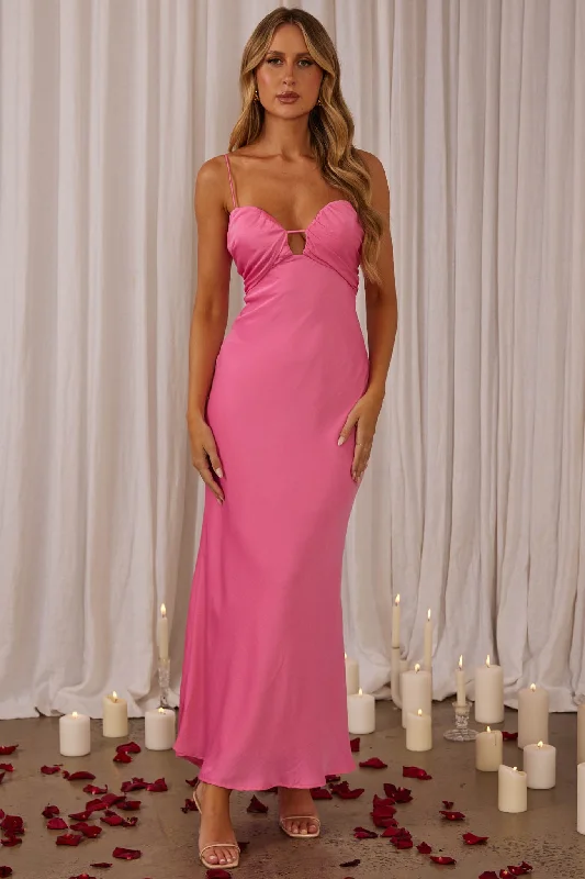 V-Neck Dress In A Daze Gathered Bust Maxi Dress Hot Pink