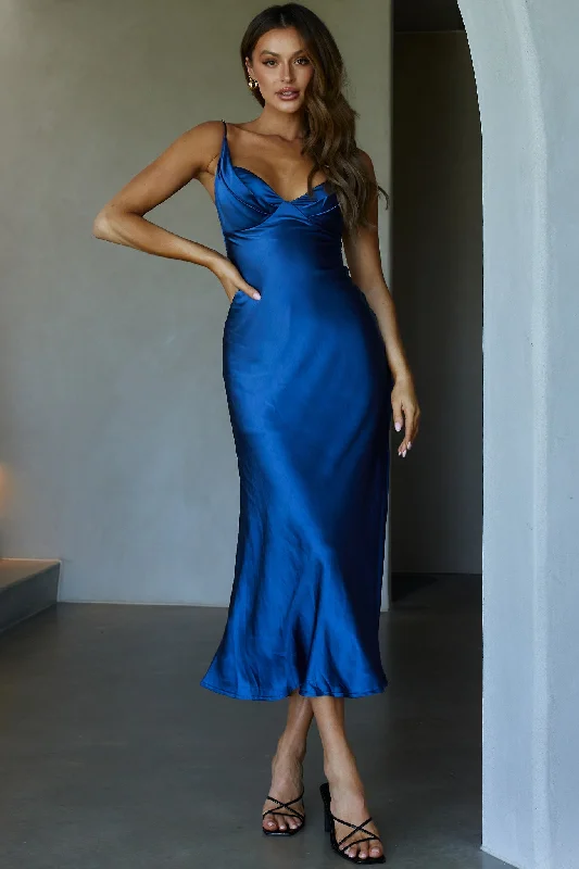 Evening Gown Infinity Pintuck Bust Maxi Dress Navy