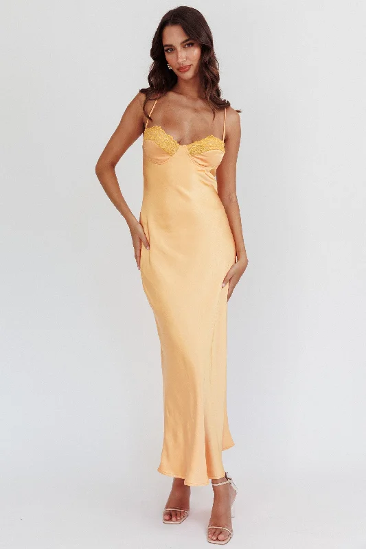 Knee-Length Dress Inhibitions Lace Bust Midi Dress Melon
