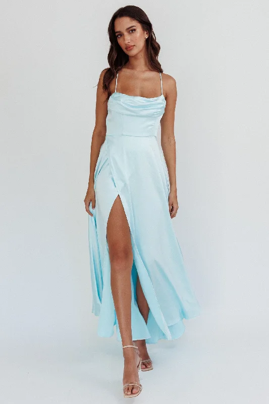 Empire Waist Dress Inner Light Gathered Bust Split Maxi Dress Mint