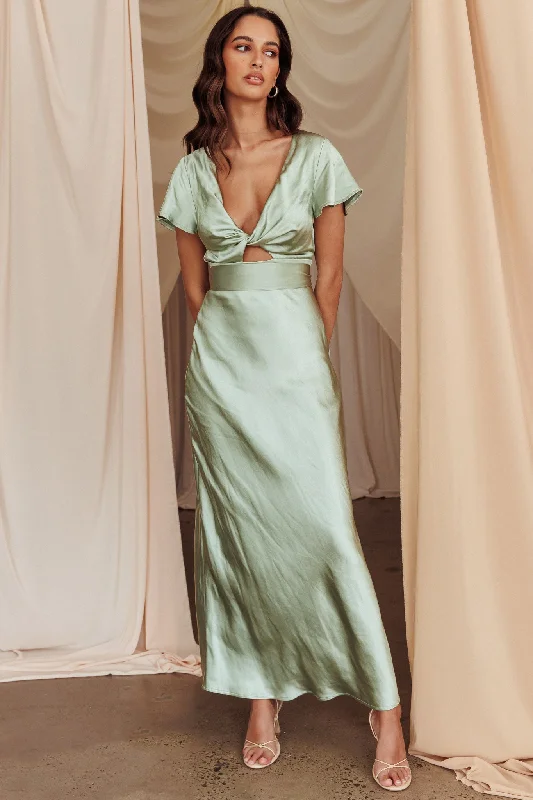 Designer Gown Irena Twist Bust Short Sleeve Dress Sage