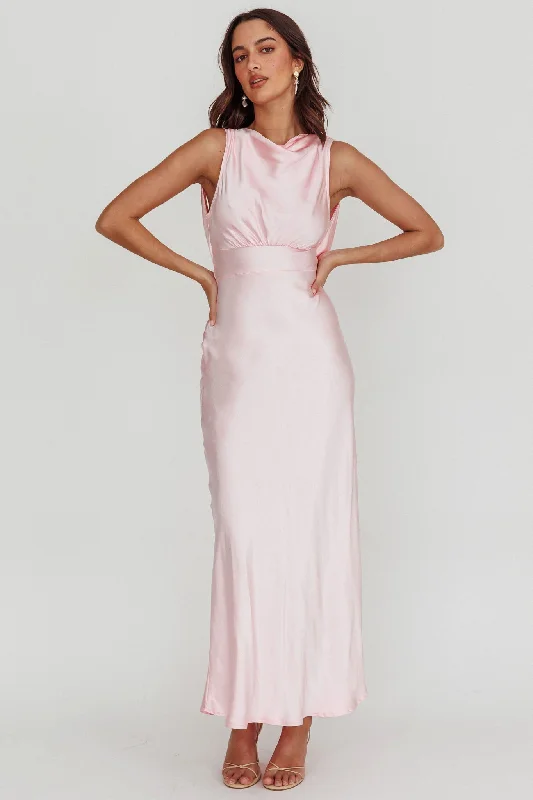 Formal Attire Isabella Satin Backless Maxi Dress Pink