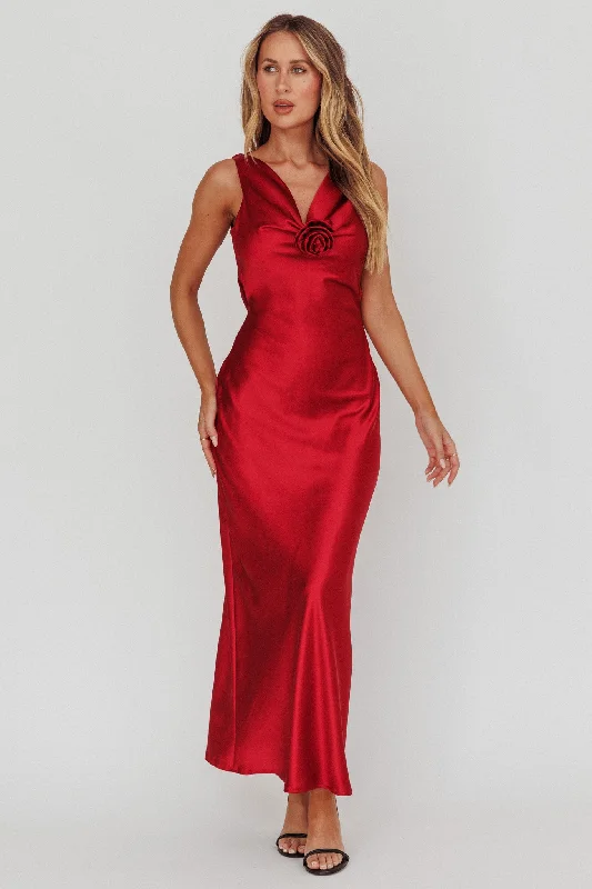 Formal Red Dress Isabella Satin Backless Maxi Dress Wine