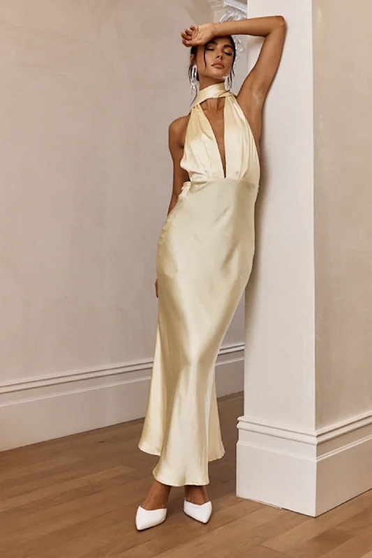 Chic Formal Gown Italia Azure Halterneck Maxi Dress Butter