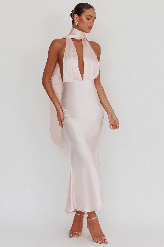 Sparkly Dress Italia Azure Halterneck Rose Dress Blush
