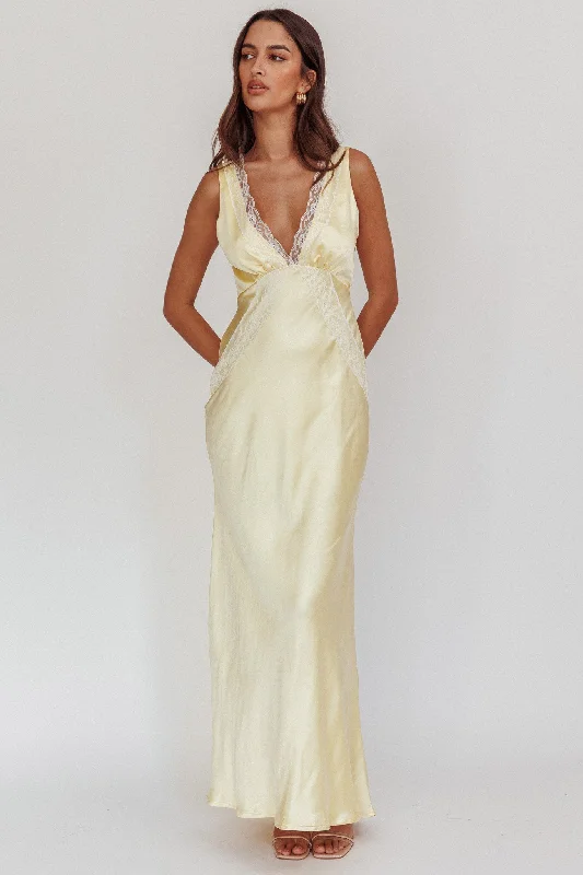 Strapless Gown Ivonne Lace Trim V-Neck Maxi Dress Butter