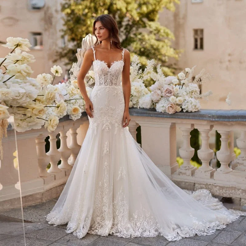 Ruffled Dress Ivory Lace Mermaid Trumpet Corset Bridal Gown