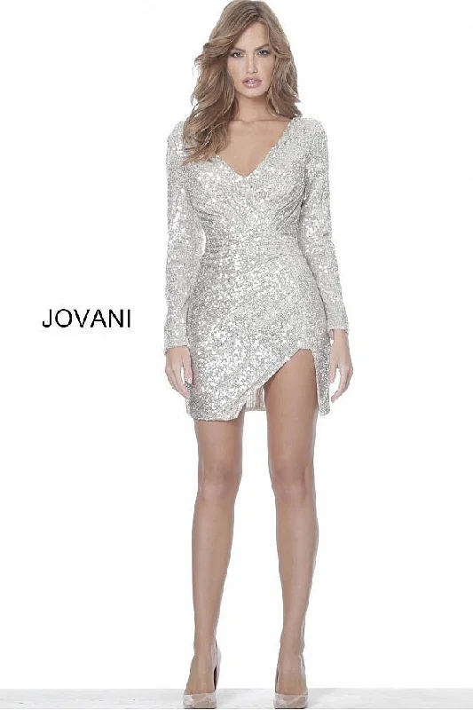 Cocktail Dress Jovani 05755 Beaded Long Sleeve Short Cocktail Dress