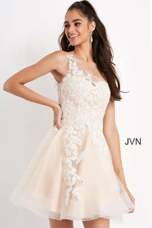 Satin Gown Jovani 04705 Short One Shoulder Homecoming Dress
