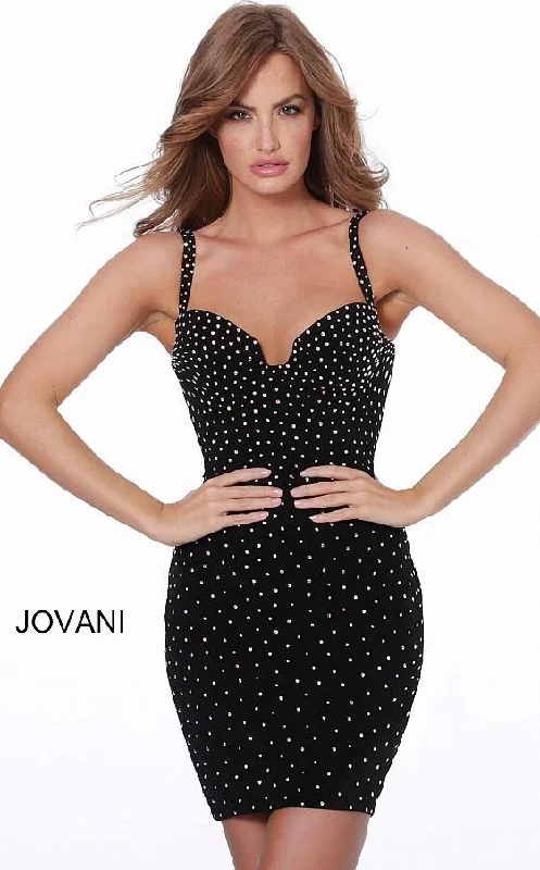 Long Sleeve Dress Jovani 4727 Short Beaded Velvet Cocktail Dress