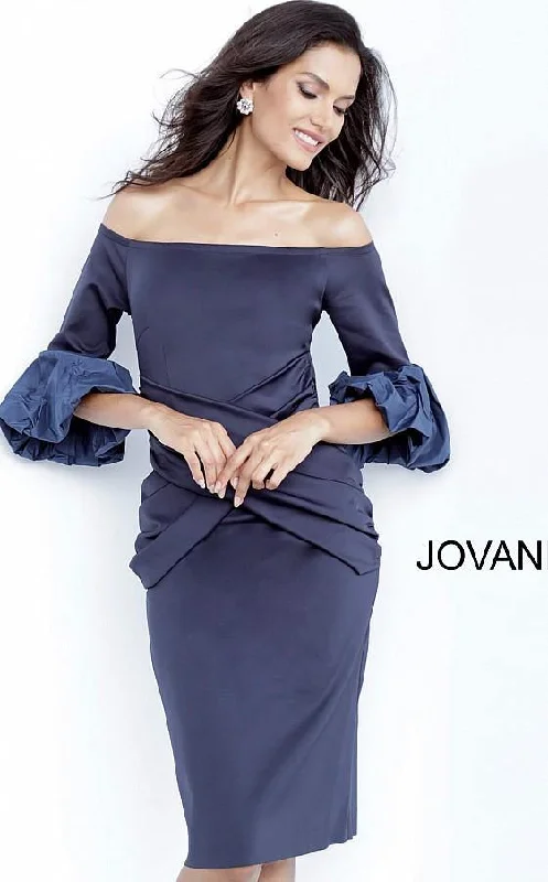 Off-Shoulder Dress Jovani 1023 Knee Length Off Shoulder Cocktail Dress