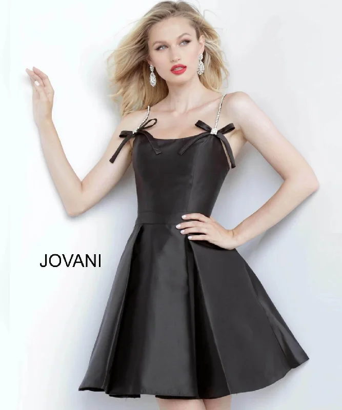 Beaded Dress Jovani 00198 Short Spaghetti Strap Cocktail Dress