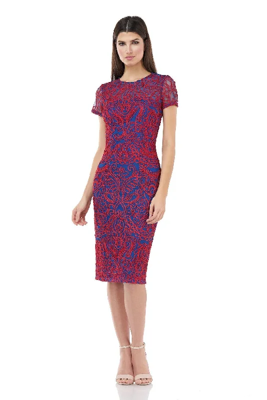 Embroidered Gown JS Collections Short Sleeve Knee Length Dress 866902