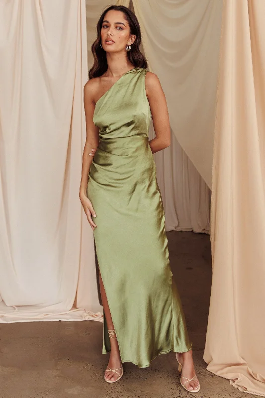 Maxi Dress Kamillia One-Shoulder Split Maxi Dress Olive