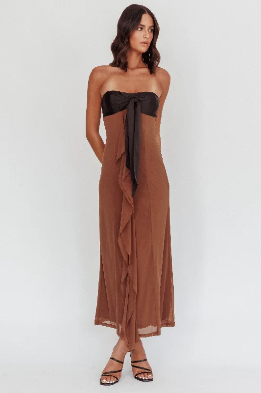 Floor-Sweeping Gown Keep Her Wild Strapless Tied Bust Dress Cedar