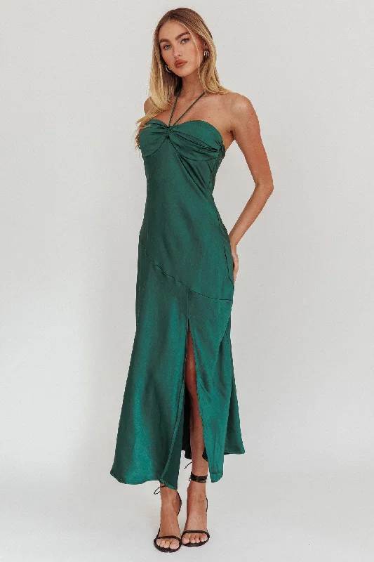 Open Back Dress Kindred Spirit Strapless Gathered Bust Midi Dress Forest Green