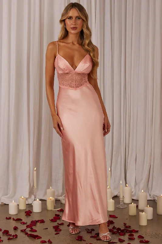 Peplum Dress Kinzie Lace Waist Maxi Dress Pink