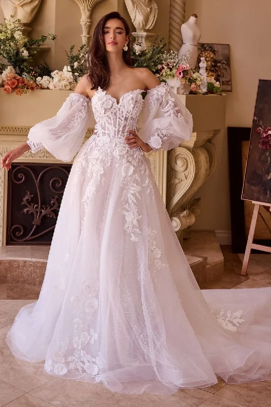 Ruched Satin Dress LACE APPLIQUED WEDDING BALL GOWN CDWL018