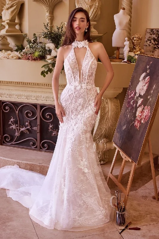 Off-White Gown LACE HALTER NECK MERMAID WEDDING DRESS CDWL019