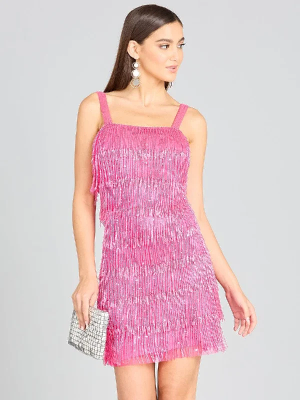 High Neck Dress Lara Dresses 29488 Fringe Beaded Cocktail Dress