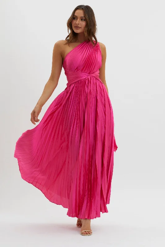 Sequin Gown Laxmi Accordion Pleat Maxi Dress Fuchsia