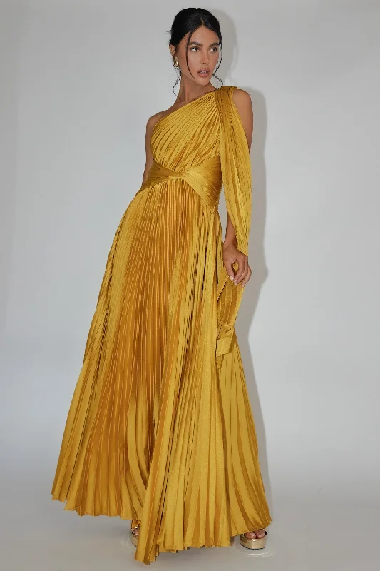 Mermaid Gown Laxmi Accordion Pleat Maxi Dress Moss