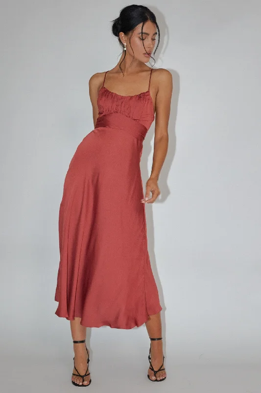 Beaded Evening Dress Linka Cami Strap Midi Dress Chocolate