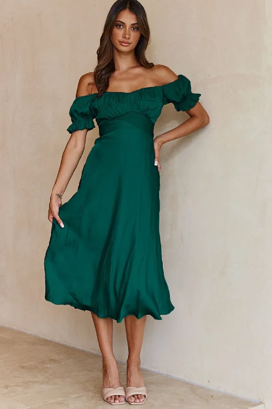 Red Carpet Dress Linka Off-Shoulder Tie Back Midi Dress Forest Green