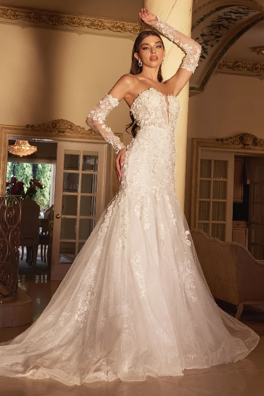 Prom Dress Long Detachable Sleeves Off Shoulder Strapless Mermaid Layered Long Wedding Dress CDCD977W Prom Dress Long Detachable Sleeves Off Shoulder Strapless Mermaid Layered Long Wedding Dress CDCD977W