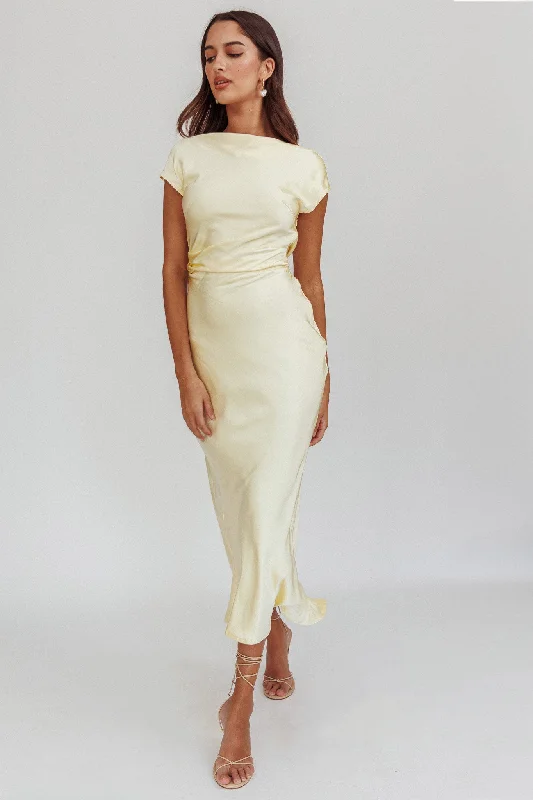 Classic Gown Loveland Cap Sleeve Cowl Back Midi Dress Butter