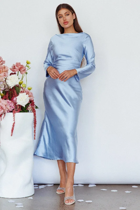 Lush Satin Gown Loveland Cowl Back Midi Dress Ice