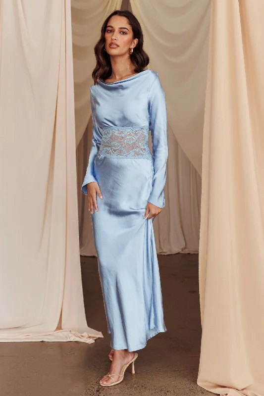 Strapless Gown Loveland Lace Insert Cowl Back Dress Blue