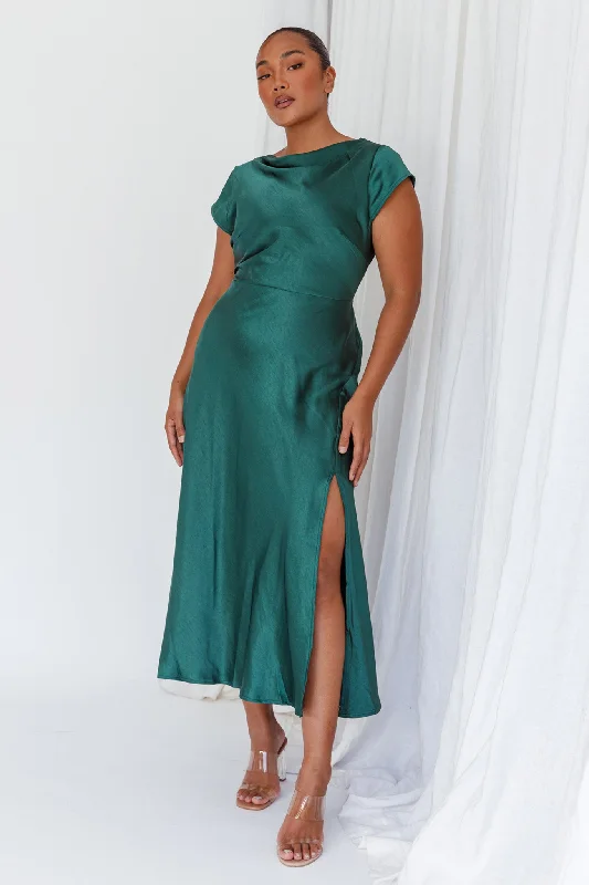 Satin Mermaid Dress Lucinda Twist Back Midi Dress Jade