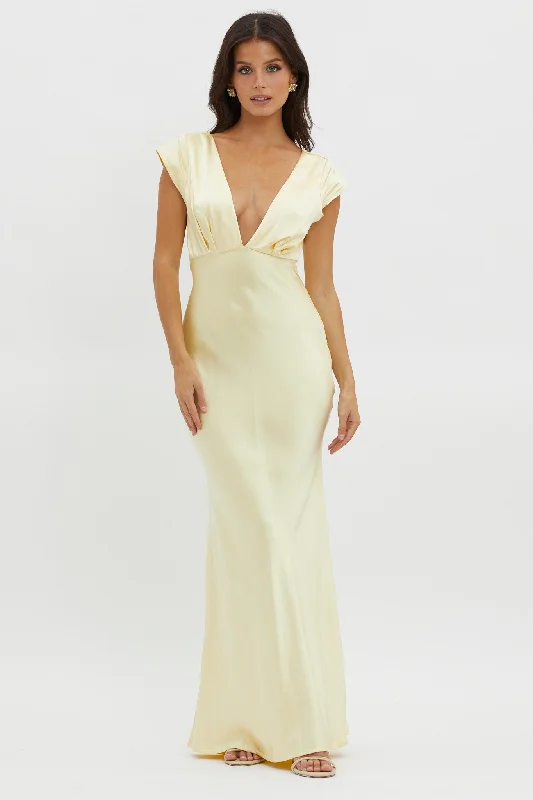 Beaded Dress Lucinda V-Neck Twist Back Midi Dress Yellow