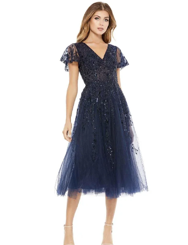 Floor-Sweeping Gown Mac Duggal 20304 Short Flutter Sleeve Beaded Dress