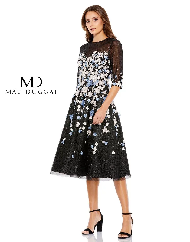 Slit Gown Mac Duggal 11161 Short Long Sleeve Floral Dress