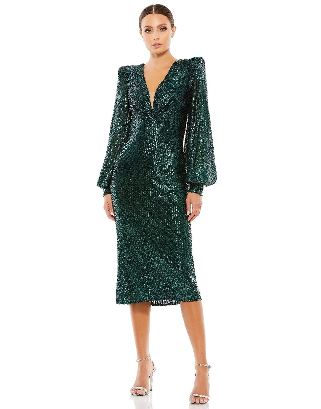 Maxi Formal Dress Mac Duggal 26866 Long Sleeve Fitted Short Dress