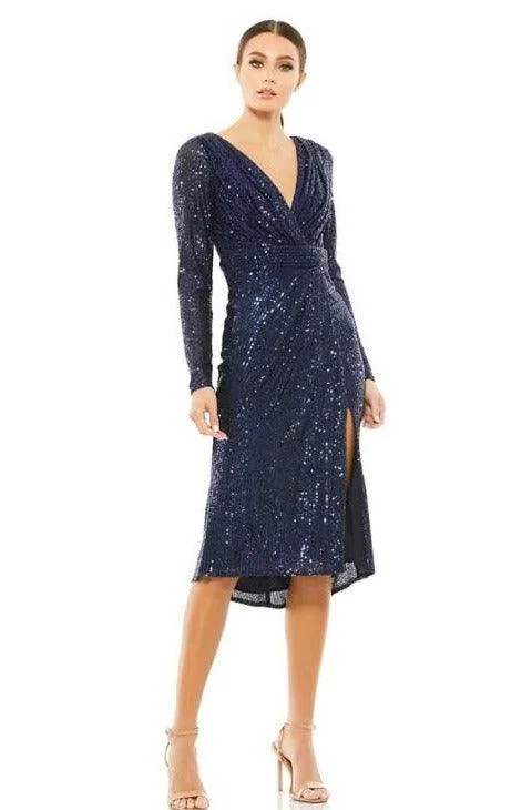Minimalist Gown Mac Duggal 26555 Long Sleeve Sequins Cocktail Dress