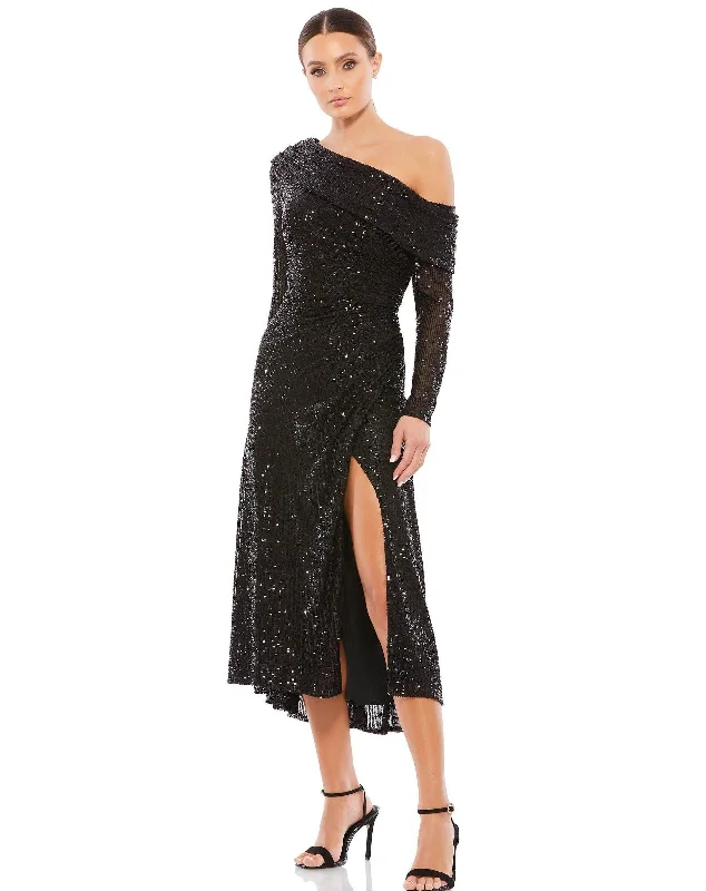 Halter Neck Dress Mac Duggal 26551 Short One Shoulder Sequins Dress