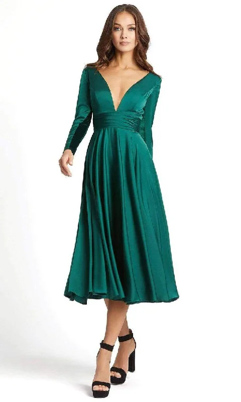 Floral Embroidery Dress Mac Duggal 67527 Long Sleeve Satin Short Dress