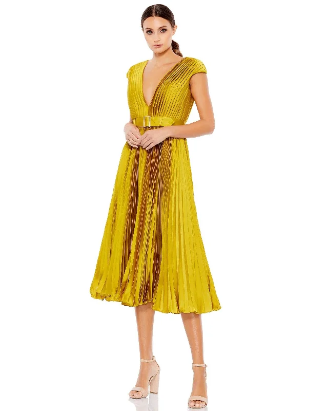 Fringe Gown Mac Duggal 26483 Short Pleated Cap sleeve Dress