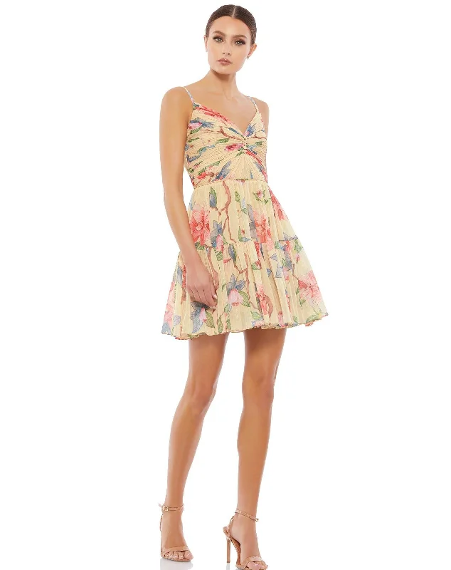 Lush Satin Gown Mac Duggal 70204 Short Spaghetti Strap Floral Dress