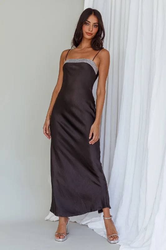 High-Low Dress Making Headlines Diamante Neckline Maxi Dress Black