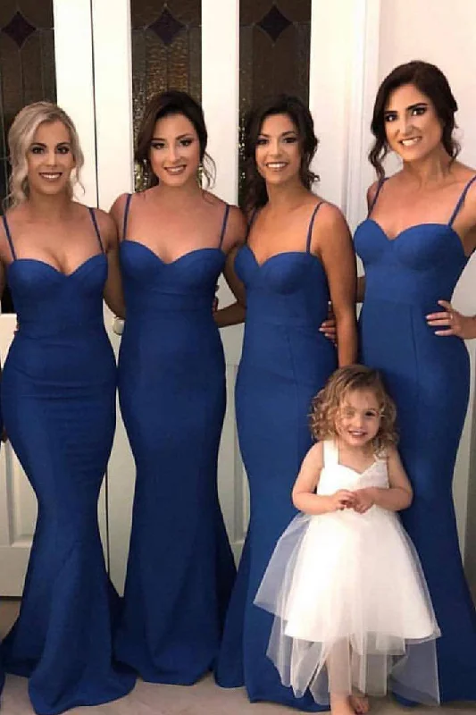 Royal Blue Dress Mermaid Navy Blue Straps Long Bridesmaid Dress